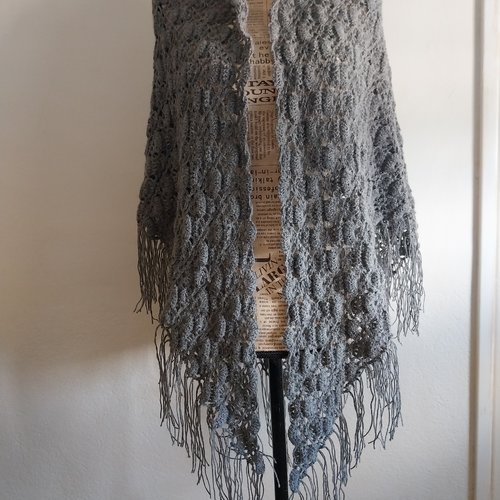 Châle gris pure alpaga surfine avec fines franges automne hiver femme