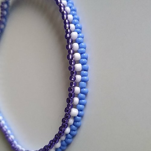 Bracelet été fantaisie en perles rocaille miyuki bleu blanc violet fait-main été