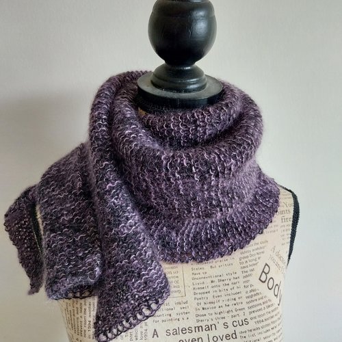 Écharpe large noire moirée mauve rosé en laine d'alpaga mohair et soie tricoté main pour femme printemps