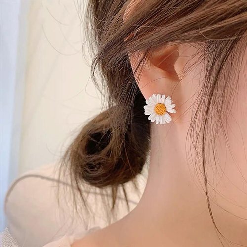 Boucles d'oreilles marguerite, boucles d'oreilles fleur blanche