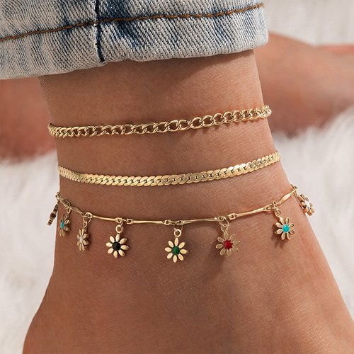 Bracelet de cheville, chaine de cheville, bijoux de plage, bracelet chaine or, bracelet avec fleur