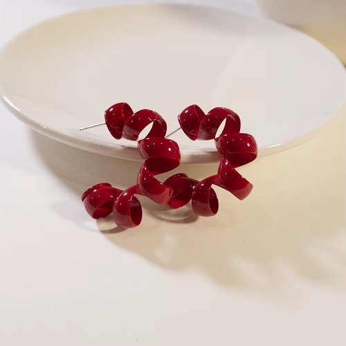 Créoles torsadées en métal laqué - vert, rouge, blanc