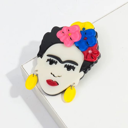 Broche frida kahlo en acrylique – 6,5 cm
