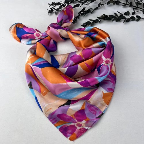 Foulard carré multicolore – 70x70 cm - imprimé floral