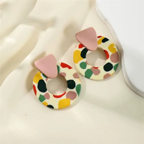 Boucles d’oreilles fantaisie rondes multicolores en argile polymère