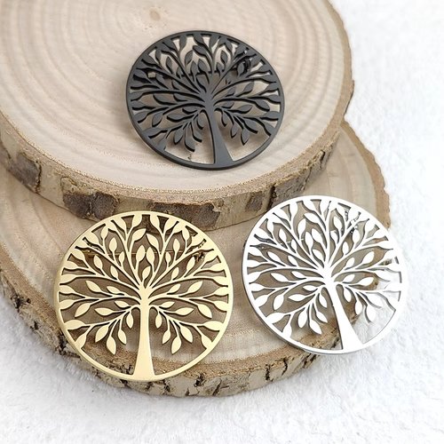 Broche arbre de vie acier inoxydable 3 cm – 3 coloris – bijou symbolique léger