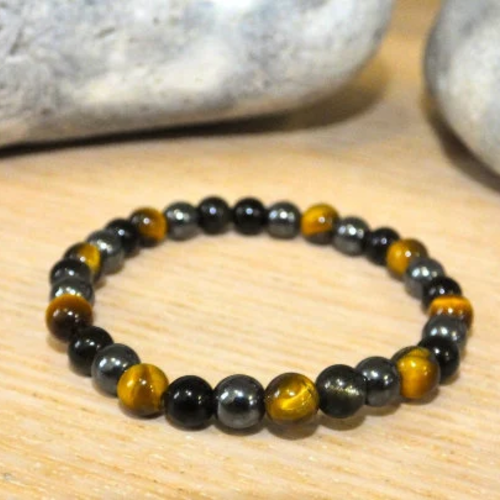Bracelet triple protection – hematite / oeil de tigre / obsidienne dorée - pierres fines naturelles