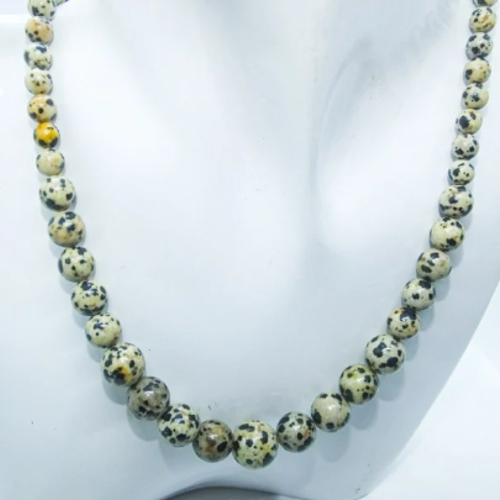 Collier jaspe dalmatien – en perles naturelles