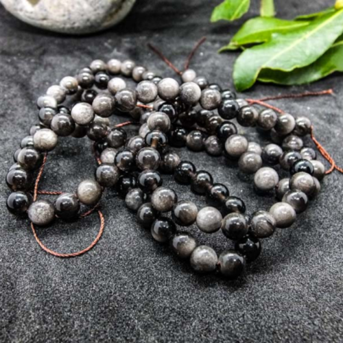 Obsidienne argentée - 120 perles 6mm