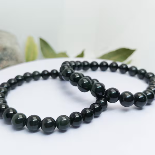 Bracelet obsidienne oeil celeste | bracelet en obsidienne arc-en-ciel | bijou pierre noire naturelle