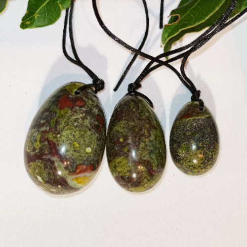 Lot de 3 oeufs de yoni en pierre de sang (jaspe sang) (périnée, oeuf de jade, exercice de kegel / pelvien)