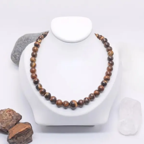 Collier oeil de tigre naturel | collier de perles véritables | bijou lithothérapie protection
