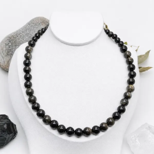 Collier obsidienne dorée en perles naturelles | bijou lithothérapie | collier pierre de protection