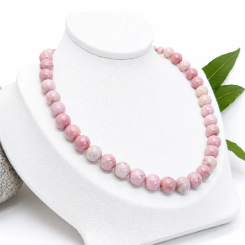 Collier rhodochrosite naturelle​ | collier perle rose​ | bijou pierre semi précieuse rose