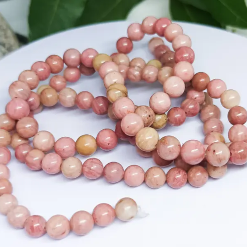 Perles rhodochrosite naturelle 6mm | lot de 120 perles pierre rose | perles pour colliers​ et bijoux