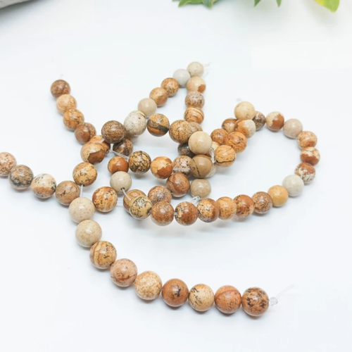 Perles jaspe paysage naturel 8mm | lot de 90 perles pour fabrication de bijoux et macramé