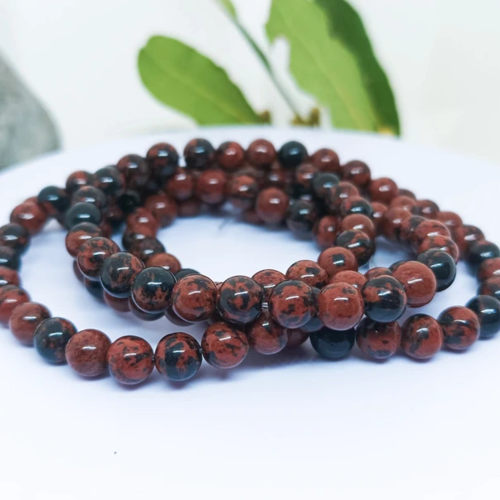 Perles obsidienne acajou 6mm | lot de 120 perles en obsidienne rouge | obsidienne mahogany