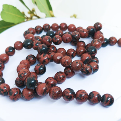 Perles obsidienne acajou 8mm | lot de 90 perles en obsidienne rouge | obsidienne mahogany