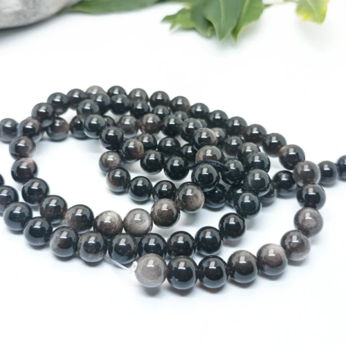 Perles obsidienne argentée 8mm | lot de 90 perles en pierres fines | pierre naturelle véritable