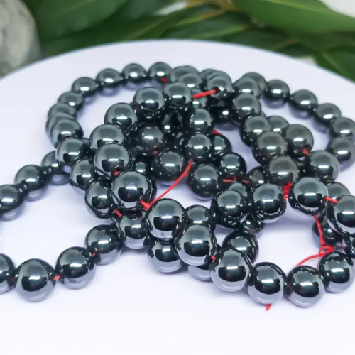 Hématite naturelle 8mm - lot de 90 perles rondes | anthracite | perles argentées