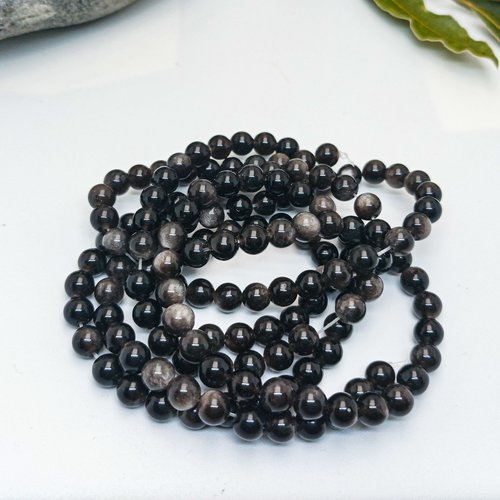 Obsidienne argentée naturelle 6mm - 120 perles | perles obsienne naturelle | pierre noire véritable