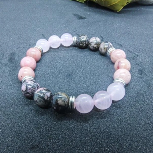 Bracelet "amour" en pierre naturelle - rhodochrosite / rhodonite / quartz rose