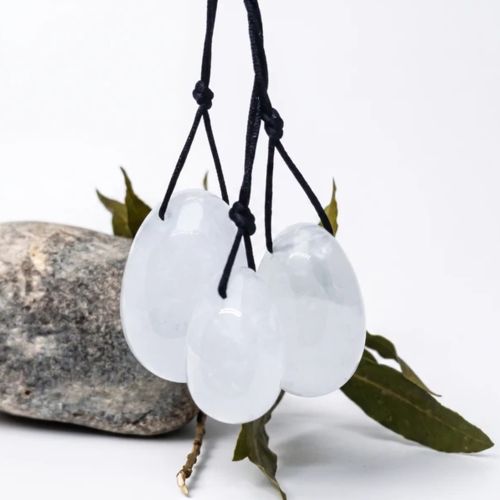 Lot de 3 œufs de yoni en cristal de roche naturel (quartz clair)