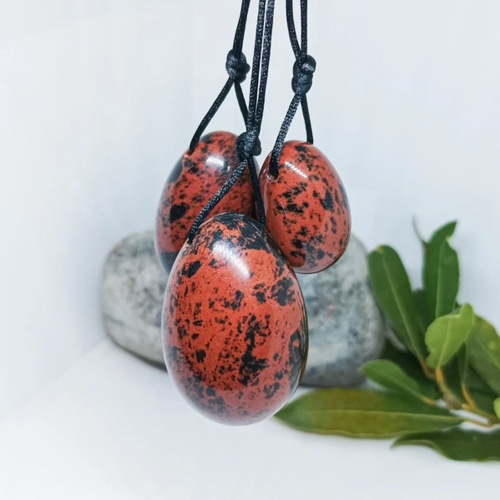 Lot de 3 œufs de yoni en obsidienne acajou naturelle (obsidienne mahogany)