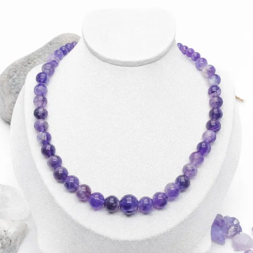 Collier de perles en améthyste naturelle | collier pierre violette naturelle | bijou améthyste