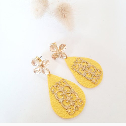 Boucles d'oreilles pendantes jaune et doré