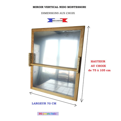 Miroir Montessori 65 X 65cm Miroir Avec Barre De Maintien Reglable Encombrement Faible Amenagement Nido Un Grand Marche