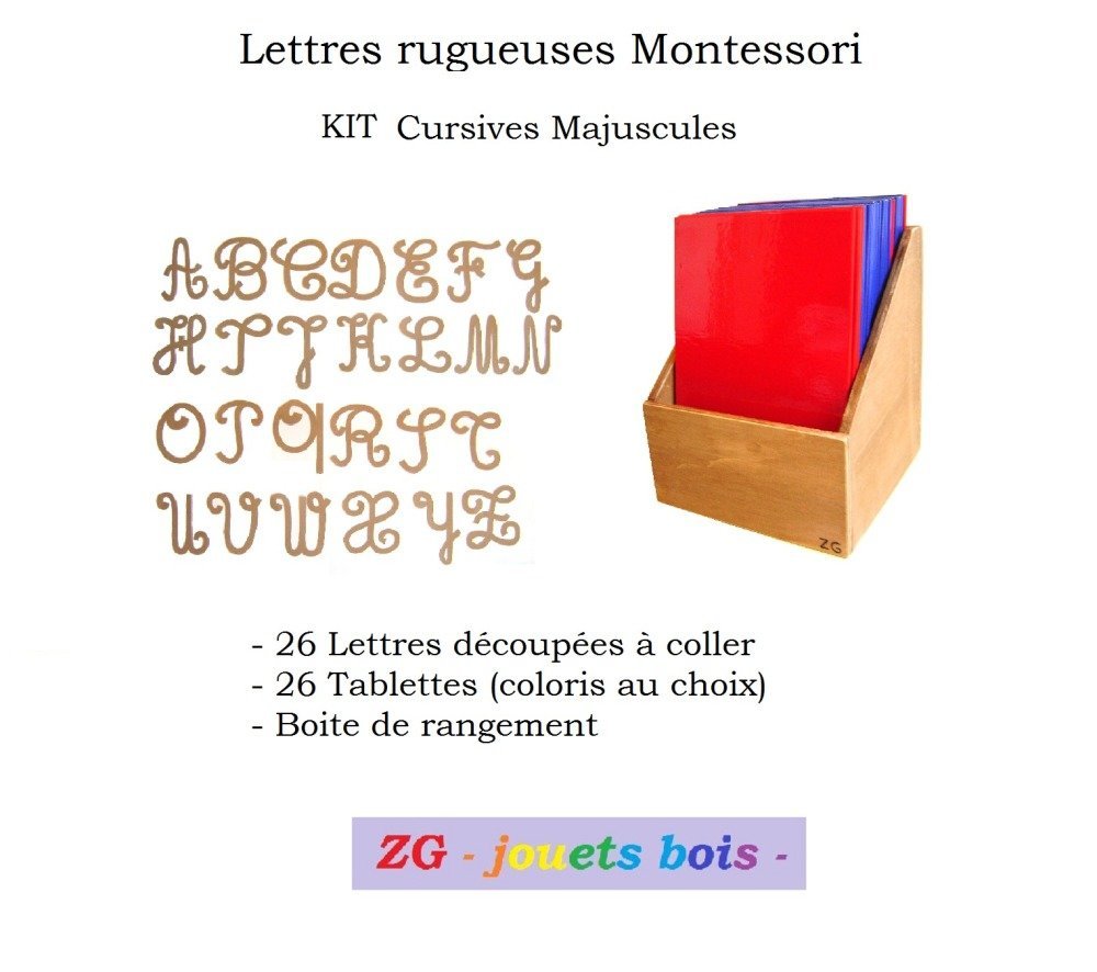 Lettres Rugueuses Montessori Cursives Majuscules Couleur Au Choix Formule Eco Un Grand Marche