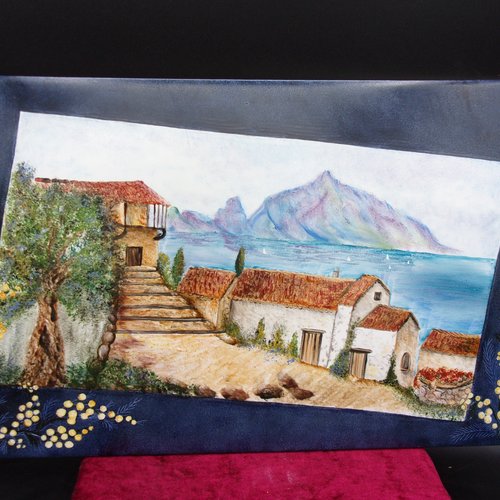 Plaque de porte ou plaque de villa en porcelaine peinte main motif paysage provencal, personnalisable