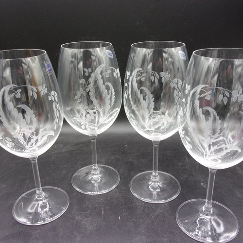 4 gros verres en cristallin gravés main motif fougère, personnalisables