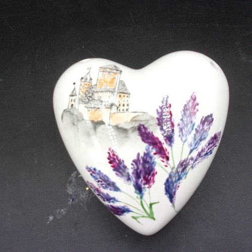 Coeur en porcelaine diffuseur de parfum village et lavande