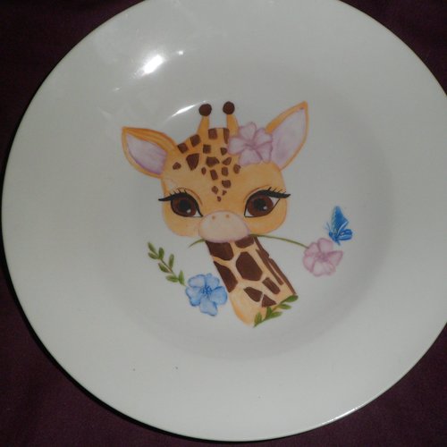 Assiette enfant motif girafe, personnalisable