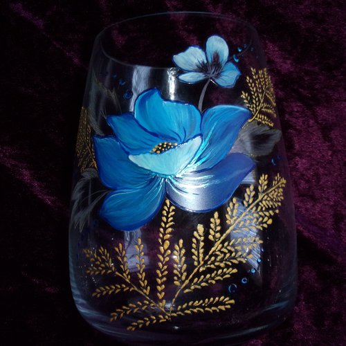 Vase gravé et peint motif fleurs, personnalisable
