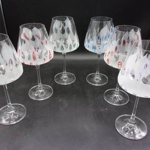 6 verres à vin en gravure sur verre motif arabesques,personnalisables