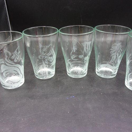 6 verres à eau motif chat