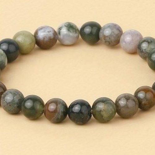 Bracelet rustique, bracelet élastique, perles jaspe d'inde, diamètre 8 mm, cadeau femme