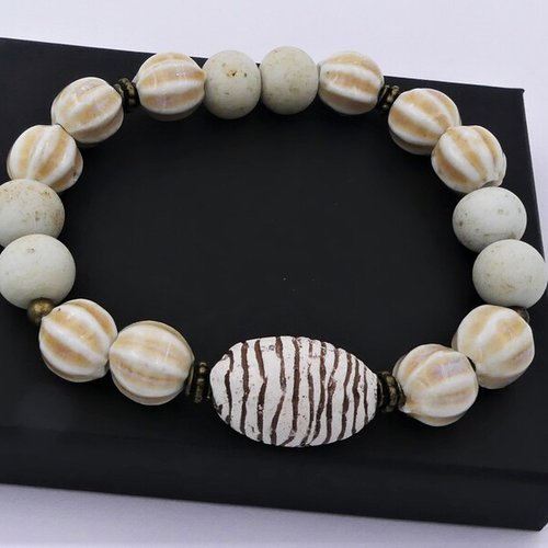 Bracelet rustique, bracelet perles, bracelet estival,  céramique, terre cuite, laiton bronze, cadeau femme
