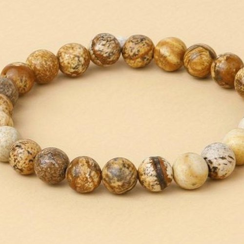 Bracelet rustique, bracelet élastique, perles jaspe paysage, diamètre 8 mm, cadeau femme
