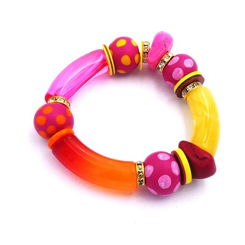 Bracelet insolite, bijou original, bracelet élastique, bracelet coloré, argile polymère, acrylique, strass, céramique, cadeau femme