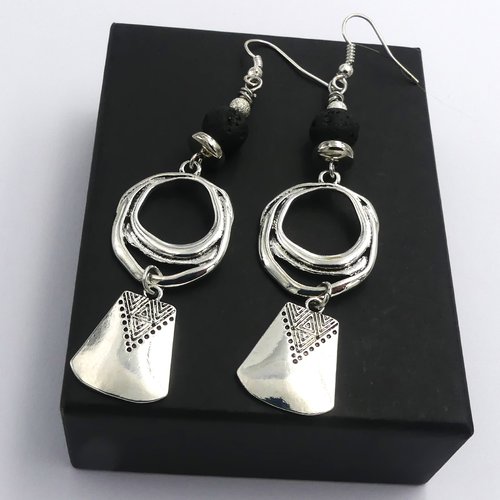 Mes petits fantaisies - boucles d'oreilles argent sterling et pierre de lave, fait main, cadeau femme