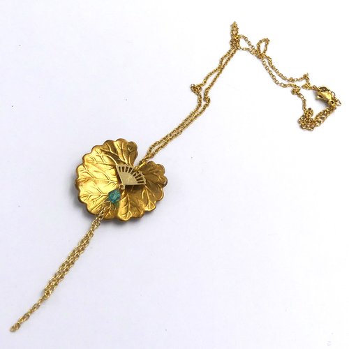 Collier sur chaîne en acier inoxydable, laiton doré et petit cristal, cadeau femme