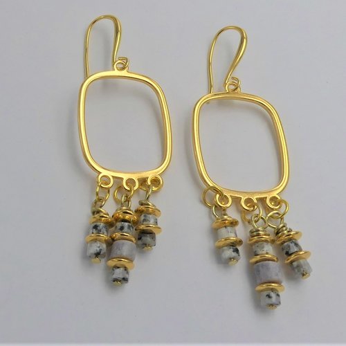 Boucles d'oreilles connecteurs métal doré dq, breloques perles céramique grecque, pierre naturelle heishi