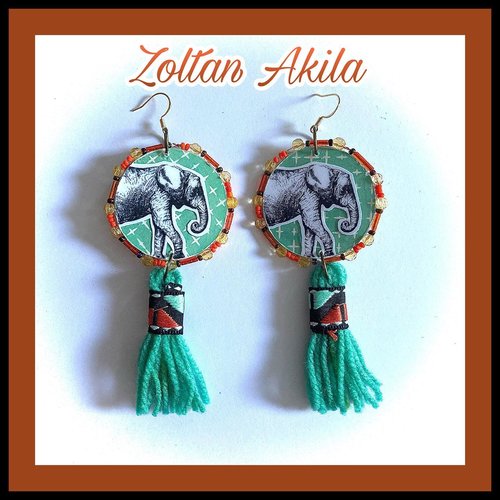 Boucles d'oreilles éléphants à pompons