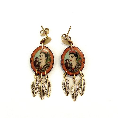 Boucles d’oreilles inspiration frida oranges
