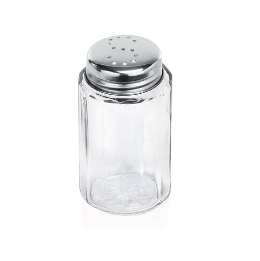 Salzstreuer Glas/Edelstahl, H: 7cm 