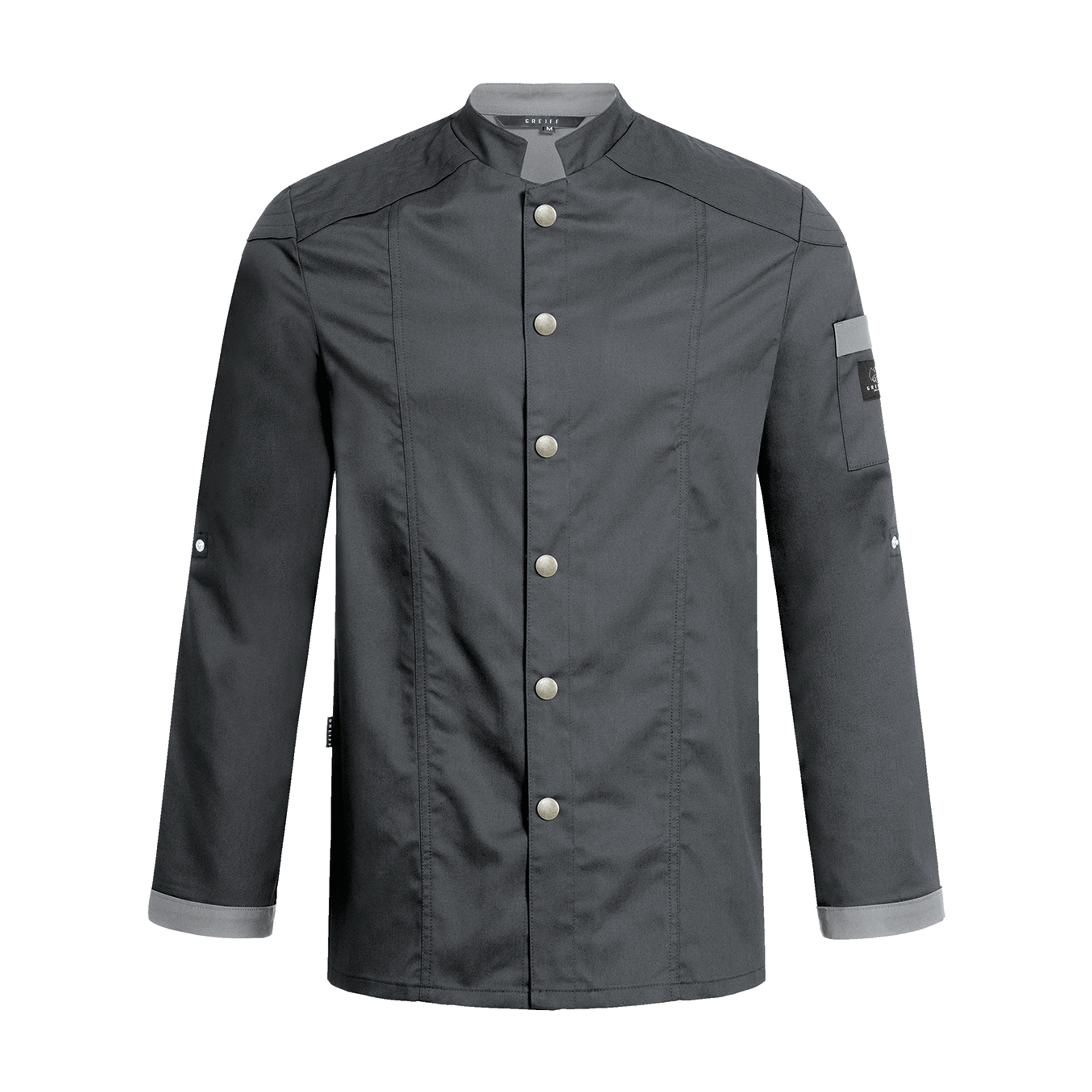 Herren-Kochjacke Denimoptik Bikerstyle in Stretchqualität, anthrazit